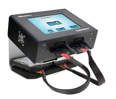 SuperWiper 8" SAS/SATA  field erase unit with 8"  Touchscreen LCD color display and SAS, SATA-3 and USB3.2 ports