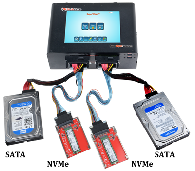 SuperWiper 8" NVMe portable erase unit with 8"  Touchscreen LCD color display and NVMe, SATA-3 and USB3.2 ports and TB4.0 port and TB expansion Box