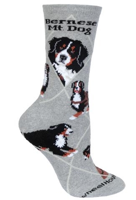 Wheel House Design Bernese Mountain Dog on Gray Socks (Size 9-11)