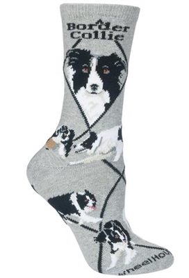 Wheel House Design Border Collie on Gray Socks (Size 9-11)