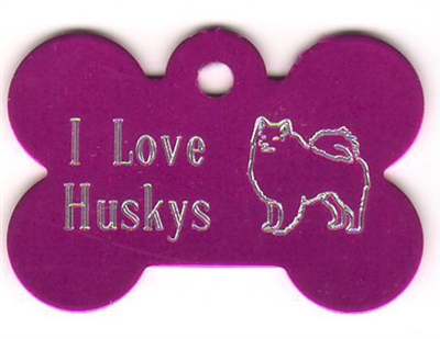 I Love Huskys Bone Pet Tag