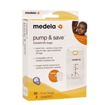 Medela Pump & Save Breastmilk Freezer or Storage Bags 20's ( With -2 - Adapters )