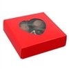 BO-75SQ  3 oz. Red Square Box. Heart Cello Window with white base. 3 1/2" x 3 1/2" x 1 1/8" Quantity 125