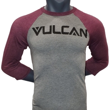 Vulcan Logo Baseball Tee- Grey/Maroon