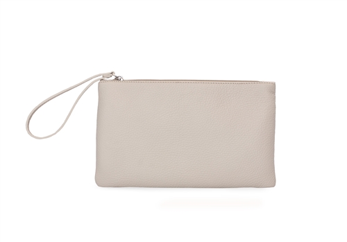 MAXIMA LEATHER WRISTLET POUCH - beige