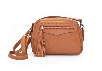 MAXIMA LEATHER SHOULDER BAG - brandy