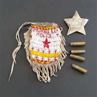 Photo of Native American Lawman's Bullet Pouch, Bullets and Badge
Late 19th Century, Murdo, South Dakota