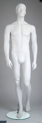 Male Mannequins: White, Hands by Side, Leg Back, Sculpted Head