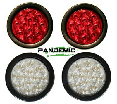 Universal 4" RED or CLEAR LENSE LED TAIL LIGHTS - Includes 2 lights with SUPER BRIGHT red LED's, and Rubber Grommet Flanges - DOT APPROVED STOP / TURN /TAIL LIGHTS