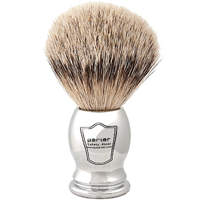 Parker 100% Silvertip Badger Bristal Chrome Handle with Free Brush Stand