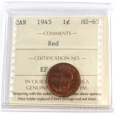 1945 Canada 1-cent ICCS Certified MS-63 Red