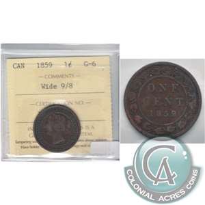 1859 Wide 9/8 Canada 1-cent ICCS Certified G-6