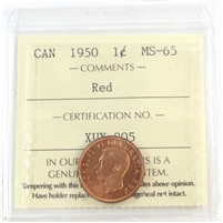 1950 Canada 1-cent ICCS Certified MS-65 Red