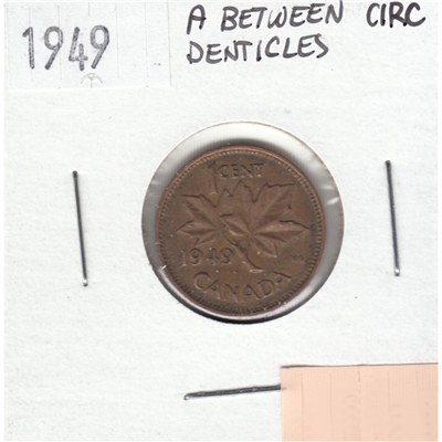 1949 A Between Denticles Canada 1-cent Circulated