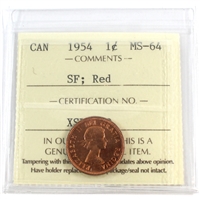 1954 SF Canada 1-cent ICCS Certified MS-64 Red