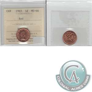 1963 Canada 1-cent ICCS Certified MS-66 Red