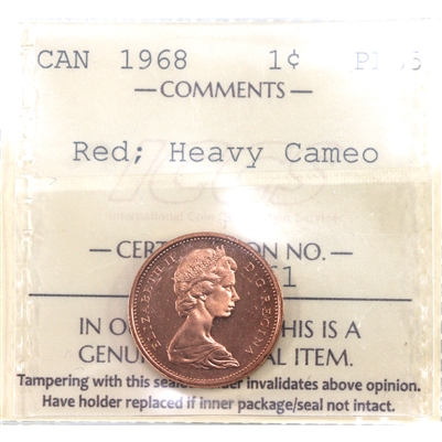 1968 Canada 1-cent ICCS Certified PL-65 Red, Heavy Cameo