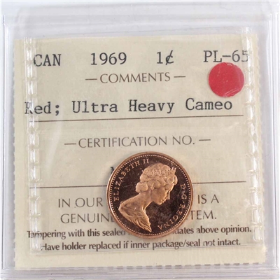 1969 Canada 1-cent ICCS Certified PL-65 Red; Ultra Heavy Cameo