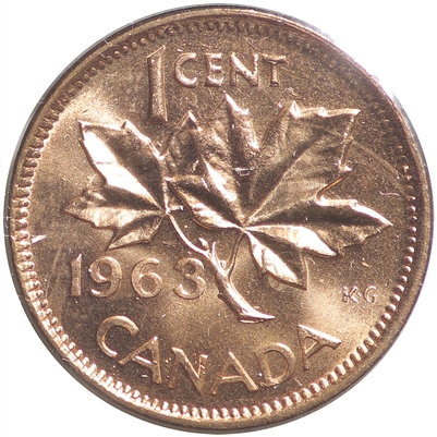 1963 Hanging 3 Canada 1-cent Brilliant Uncirculated (MS-63)