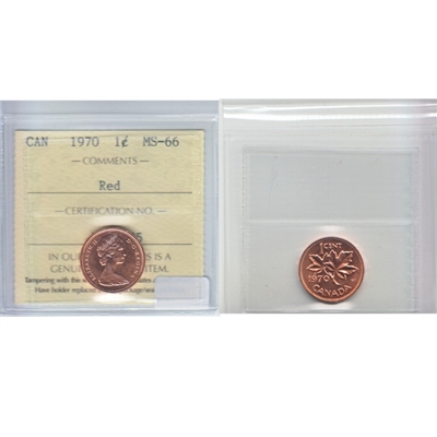 1970 Canada 1-cent ICCS Certified MS-66 Red