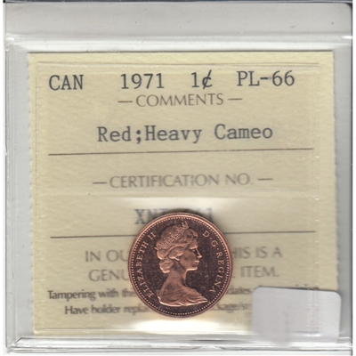1971 Canada 1-cent ICCS Certified PL-66 Red; Heavy Cameo