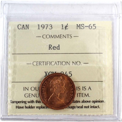 1973 Canada 1-cent ICCS Certified MS-65 Red
