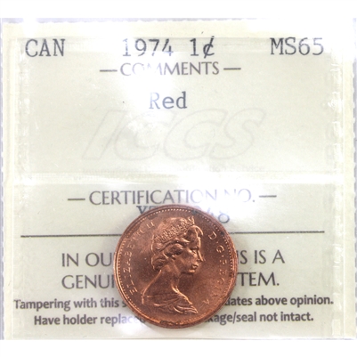 1974 Canada 1-cent ICCS Certified MS-65 Red
