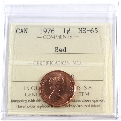 1976 Canada 1-cent ICCS Certified MS-65 Red
