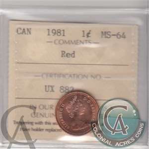 1981 Canada 1-cent ICCS Certified MS-64 Red