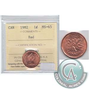 1982 Canada 1-cent ICCS Certified MS-65 Red