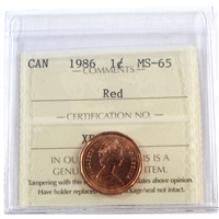 1986 Canada 1-cent ICCS Certified MS-65 Red