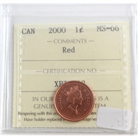2000 Canada 1-cent ICCS Certified MS-66 Red