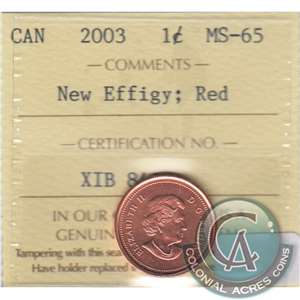 2003 New Effigy Canada 1-cent ICCS Certified MS-65 Red
