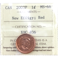 2003P New Effigy Canada 1-cent ICCS Certified MS-66 Red