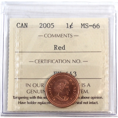2005 Canada 1-cent ICCS Certified MS-66 Red
