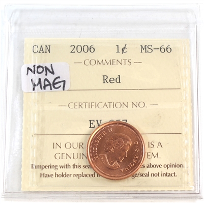 2006 Non Magnetic Canada 1-cent ICCS Certified MS-66 Red