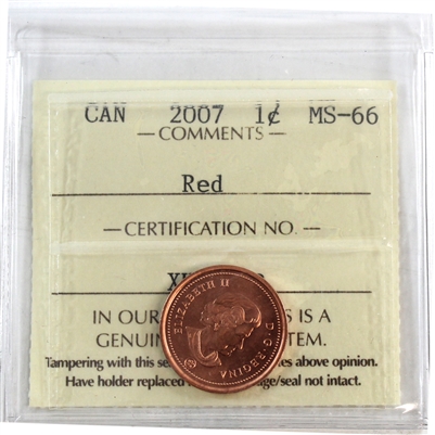 2007 Non-Magnetic Canada 1-cent ICCS Certified MS-66 Red