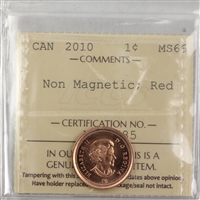 2010 Non Magnetic Canada 1-cent ICCS Certified MS-66 Red