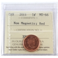 2011 Non Magnetic Canada 1-cent ICCS Certified MS-66 Red