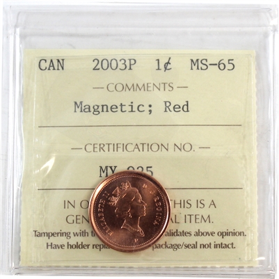 2003P Old Effigy, Magnetic Canada 1-cent ICCS Certified MS-65 Red