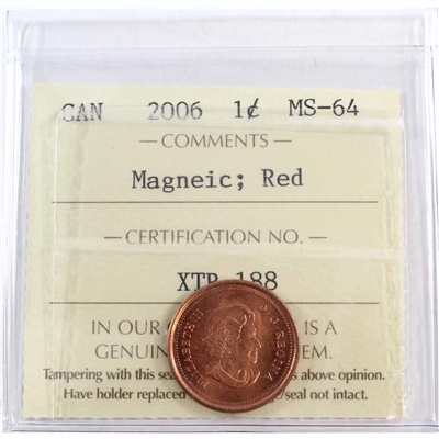 2006 Magnetic Canada 1-cent ICCS Certified MS-64 Red