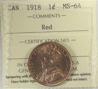 1918 Canada 1-cent ICCS Certified MS-64 Red (XUM 255)