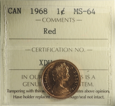 1968 Canada 1-cent ICCS Certified MS-64 Red