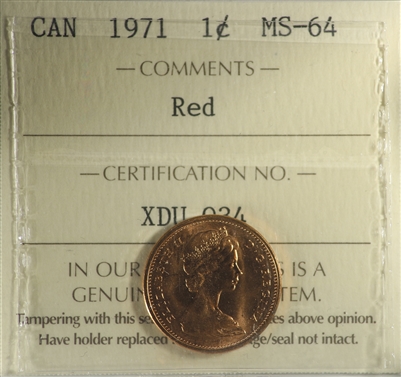 1971 Canada 1-cent ICCS Certified MS-64 Red