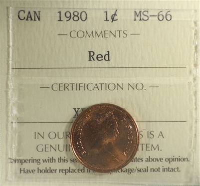 1980 Canada 1-cent ICCS Certified MS-66 Red