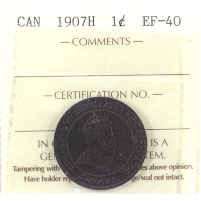 1907H Canada 1-cent ICCS Certified EF-40