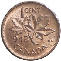 1942 Canada 1-cent Brilliant Uncirculated Red & Brown (MS-63) $