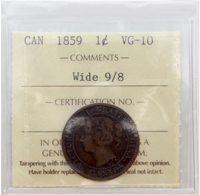 1859 Wide 9/8 Canada 1-cent ICCS Certified VG-10