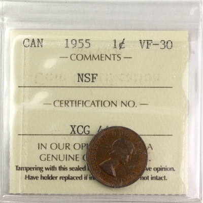 1955 NSF Canada 1-cent ICCS Certified VF-30
