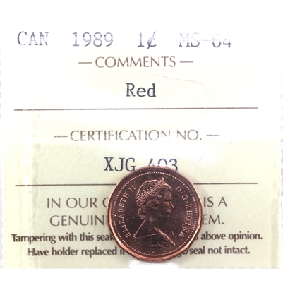 1989 Canada 1-cent ICCS Certified MS-64 Red